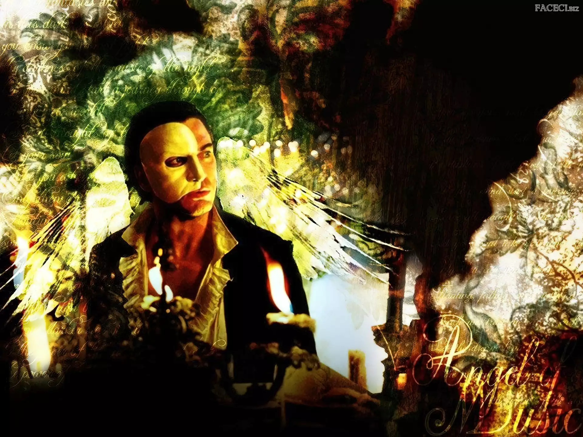 świeczka, maska, Gerard Butler, Phantom Of The Opera, biała